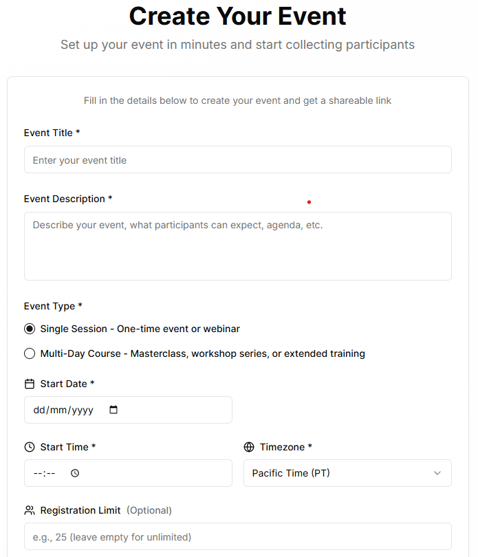 Create Your Event Screenshot